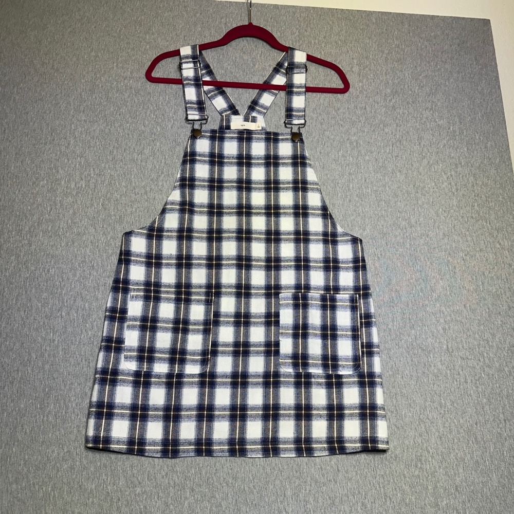 tgla Plaid Pinafore Preppy Academic Overall Dress Blue Wh Checkered Mini Pocket